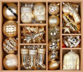 85ct Christmas Balls Ornaments Set, Colorful Shatterproof Plastic Christmas Tree Ornaments (Color: Deep-light Gold)