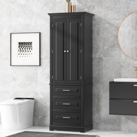 Tall Storage Cabinet with Three Drawers for Bathroom/Office (Color: Black, Material: MDF)