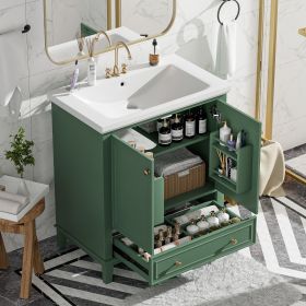 30" Bathroom Vanity with Sink Combo, Multi-functional Bathroom Cabinet with Doors and Drawer, Solid Frame and MDF Board (Color: Dark Green, Material: Solid Wood+MDF)