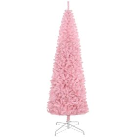 8ft Pencil Christmas Tree, Unlit Artificial Christmas Tree Slim Douglas Fir Xmas Tree with Realistic Branches, Halloween Tree with 1168 Tips (Color: Pink, Material: Plastic)