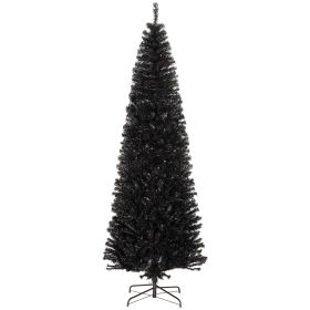 8ft Pencil Christmas Tree, Unlit Artificial Christmas Tree Slim Douglas Fir Xmas Tree with Realistic Branches, Halloween Tree with 1168 Tips (Color: Black, Material: Plastic)
