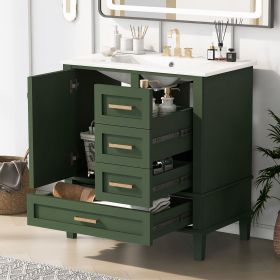 30" Bathroom Vanity , Modern Bathroom Cabinet with Sink Combo Set, Bathroom Storage Cabinet with a Soft Closing Door and 3 Drawers, Solid Wood Frame (Color: GREEN, Material: Solid Wood+MDF)