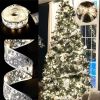 [100 LED Battery-powered Christmas Tree] A Christmas Tree With 32 Feet Of Ribbon, 100 LED Lights, Golden Wire Ribbon, Battery-powered
