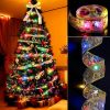 [100 LED Battery-powered Christmas Tree] A Christmas Tree With 32 Feet Of Ribbon, 100 LED Lights, Golden Wire Ribbon, Battery-powered