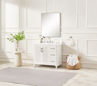 36 inch solid wood pre-assembly bathroom vanity with power station box (Color: White)
