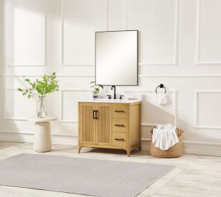 36 inch solid wood pre-assembly bathroom vanity with power station box (Color: Natural Oak)