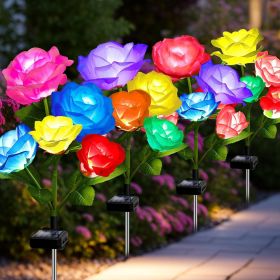 Solar Christmas Tree Outdoor Decor, Waterproof Solar Xmas Decorations Garden Stake Lights (Color: 4 pcs 7-Color Rose)