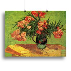 Still Life Vase with Oleanders and Books by Van Gogh Canvas Print or Poster (Type: Standard Framed Canvas Print, size: 24" x 16" / 60cm x 40cm (approx))