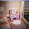 43.2" Vanity Desk with LED Mirror and Lights, Glass Top Vanity with RGB Glass Light Cabinets, Dressing Table with 3 Drawers