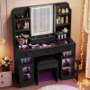 43.2" Vanity Desk with LED Mirror and Lights, Glass Top Vanity with RGB Glass Light Cabinets, Dressing Table with 3 Drawers