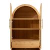 71" Tall Arched Kitchen Pantry Cabinet with Door Shelves, Farmhouse Kitchen Storage Cabinet with Open & Adjustable Shelves, Hidden Drawer & Glass Door