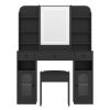 43.2" Vanity Desk with LED Mirror and Lights, Glass Top Vanity with RGB Glass Light Cabinets, Dressing Table with 3 Drawers